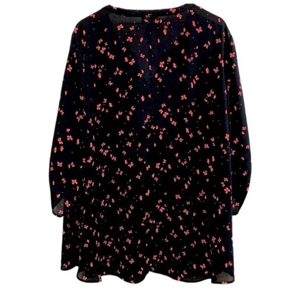 CATHERINES Simi Sheer Blouse Women’s 3X Black Pink Butterfly V Neck Button Up. - Picture 2 of 11